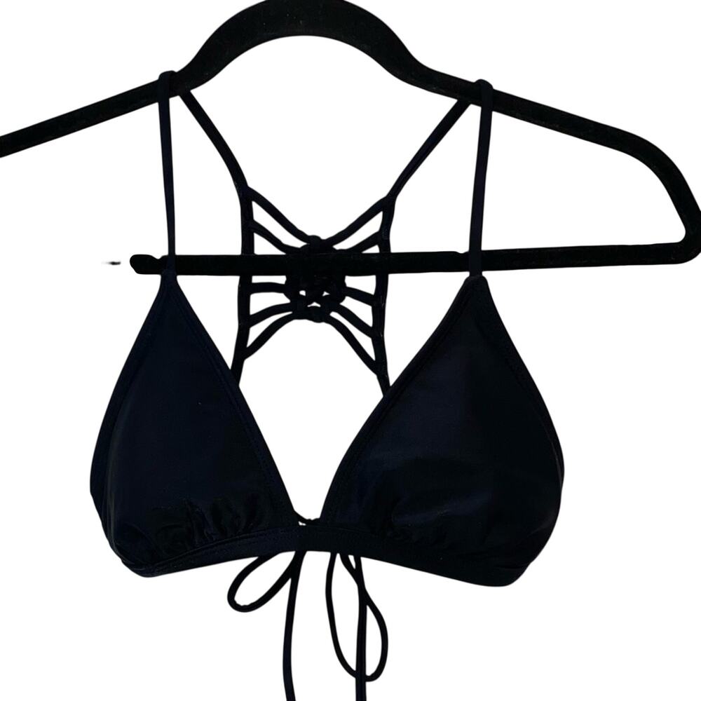 Xhilaration Black Triangle Bikini Top Strappy Back Tie Back Small